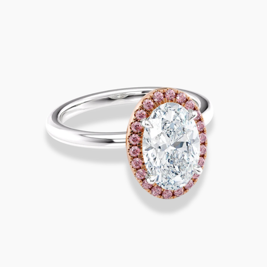 Halo Fancy Pink Oval Lab Diamond Ring in White and Rose Gold 18K