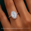 Halo Fancy Pink Oval Lab Diamond Ring in White and Rose Gold 18K