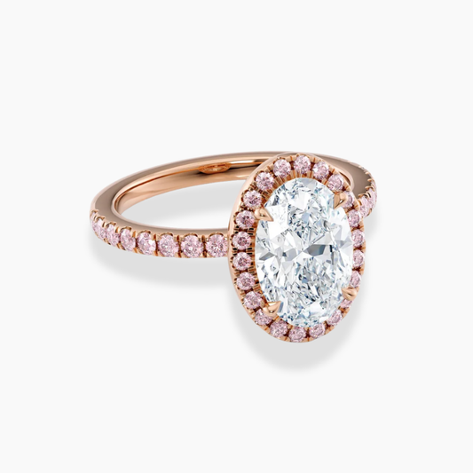Halo Fancy Pink Pave Oval Lab Diamond Ring in Rose Gold 18K