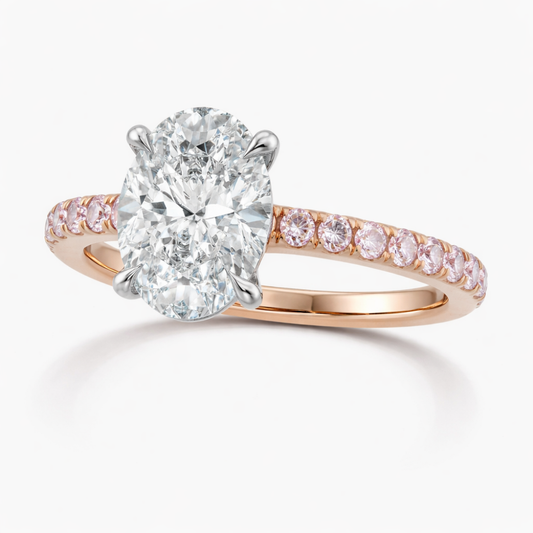 Fancy Pink Pave Oval Lab Diamond Ring in Rose Gold 18K