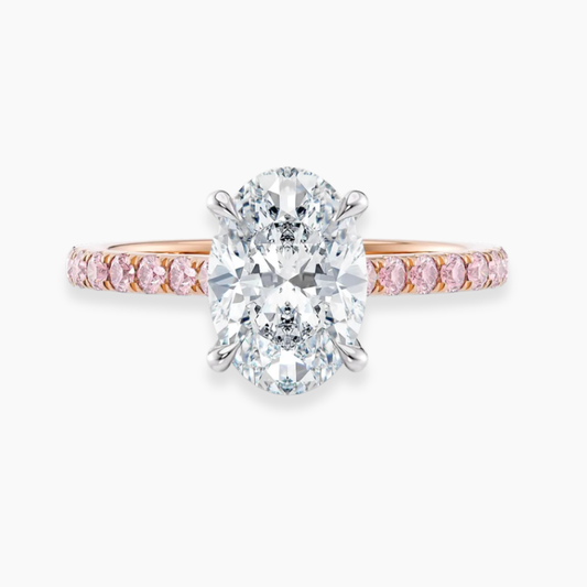 Fancy Pink Pave Oval Lab Diamond Ring in Rose Gold 18K