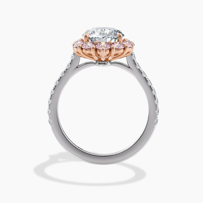 Fancy Pink Vintage Halo Round Lab Diamond Ring in White and Rose Gold 18K