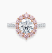 Fancy Pink Vintage Halo Round Lab Diamond Ring in White and Rose Gold 18K