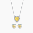 6 Carat Fancy Yellow Halo Heart Lab-Grown Diamond Jewelry Set (Necklace & Earrings) in 18K White Gold
