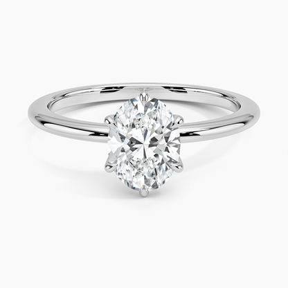 Oval solitaire white gold engagement ring with a 1 carat lab-grown diamond on plain band