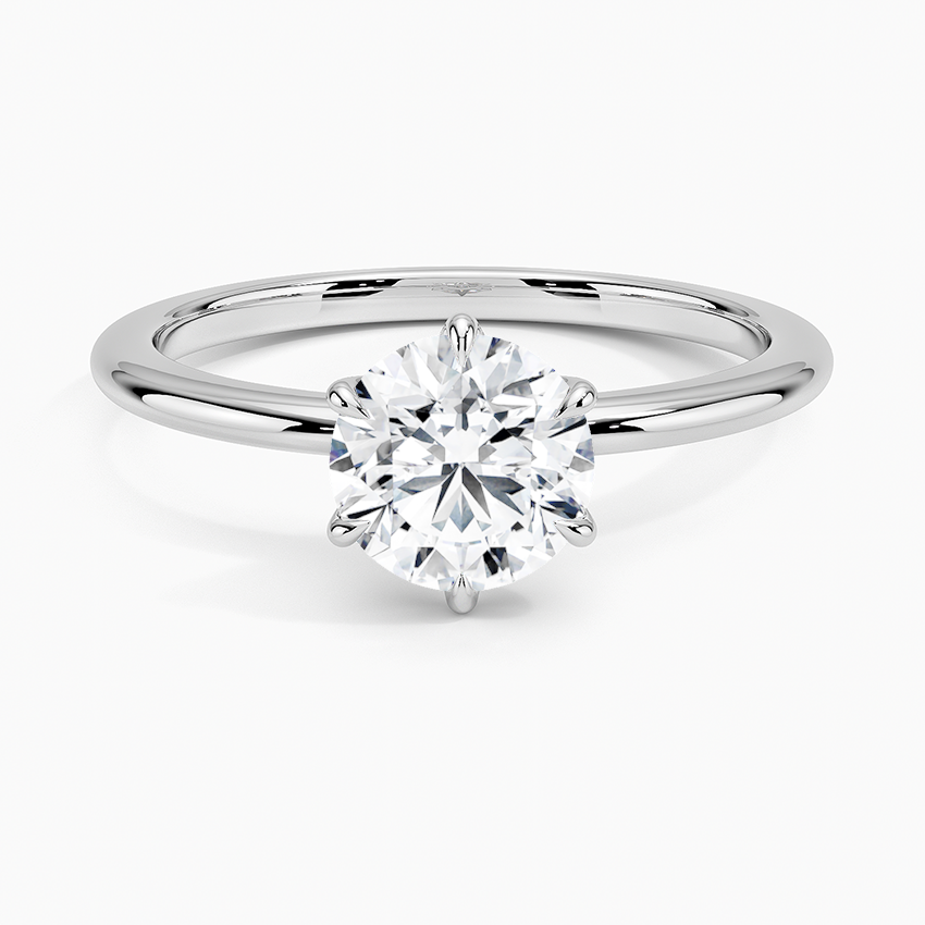 Round solitaire lab-grown diamond engagement ring in white gold with six-prong setting