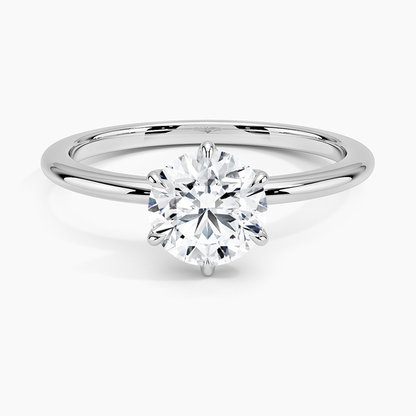 Round solitaire lab-grown diamond engagement ring in white gold with six-prong setting