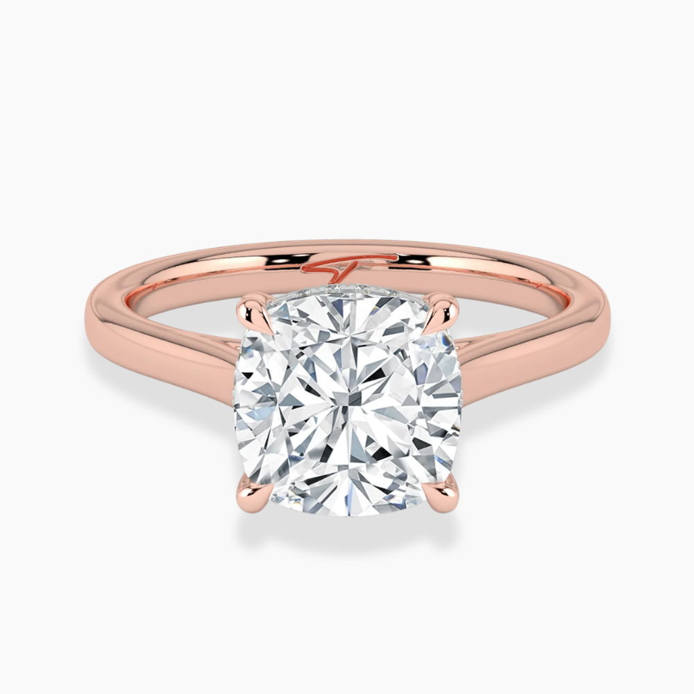 Solitaire Hidden Halo Cathedral Bridge Lab Diamond Engagement Ring in ...