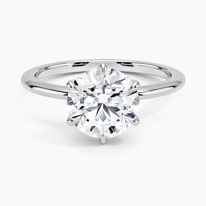 Round lab-grown diamond solitaire engagement ring with six-prong white gold setting