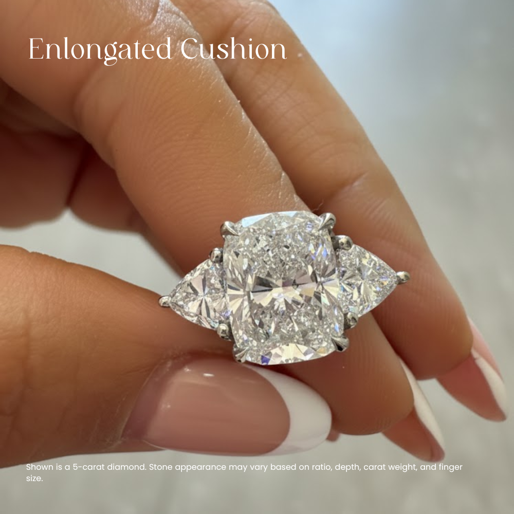 Trilogy Trillion Sides Lab Grown Diamond Engagement Ring in 18k Gold - Cushion