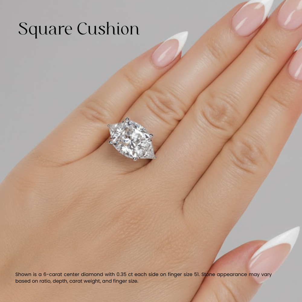 Trilogy Trillion Sides Lab Grown Diamond Engagement Ring in 18k Gold - Cushion