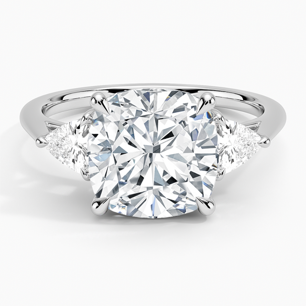Trilogy Trillion Sides Lab Grown Diamond Engagement Ring in 18k Gold - Cushion