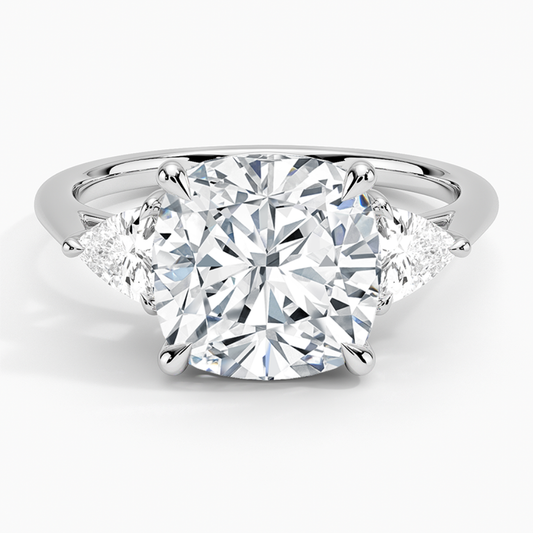 Trilogy Trillion Sides Lab Grown Diamond Engagement Ring in 18k Gold - Cushion