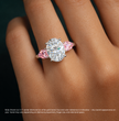 Trilogy (Fancy Pink Pear Side-Stones) Oval Lab Diamond Ring in White Gold 18K