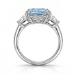 Trilogy Fancy Blue Asscher (Trapezoid Side Diamonds) Lab Diamond Ring in White Gold 18K