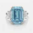 Trilogy Fancy Blue Emerald (Trapezoid Side Diamonds) Lab Diamond Ring in White Gold 18K