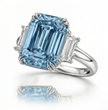 Trilogy Fancy Blue Emerald (Trapezoid Side Diamonds) Lab Diamond Ring in White Gold 18K