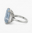 Trilogy Fancy Blue Emerald (Trapezoid Side Diamonds) Lab Diamond Ring in White Gold 18K