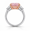 Trilogy Fancy Pink Asscher (Trapezoid Side Diamonds) Lab Diamond Ring in White Gold 18K