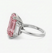 Trilogy Fancy Pink Emerald (Trapezoid Side Diamonds) Lab Diamond Ring in White Gold 18K