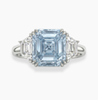 Trilogy Fancy Blue Asscher (Trapezoid Side Diamonds) Lab Diamond Ring in White Gold 18K