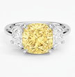Trilogy Fancy Yellow Cushion (Half-Moon Sides-Stones) Lab Diamond Ring in White Gold 18K