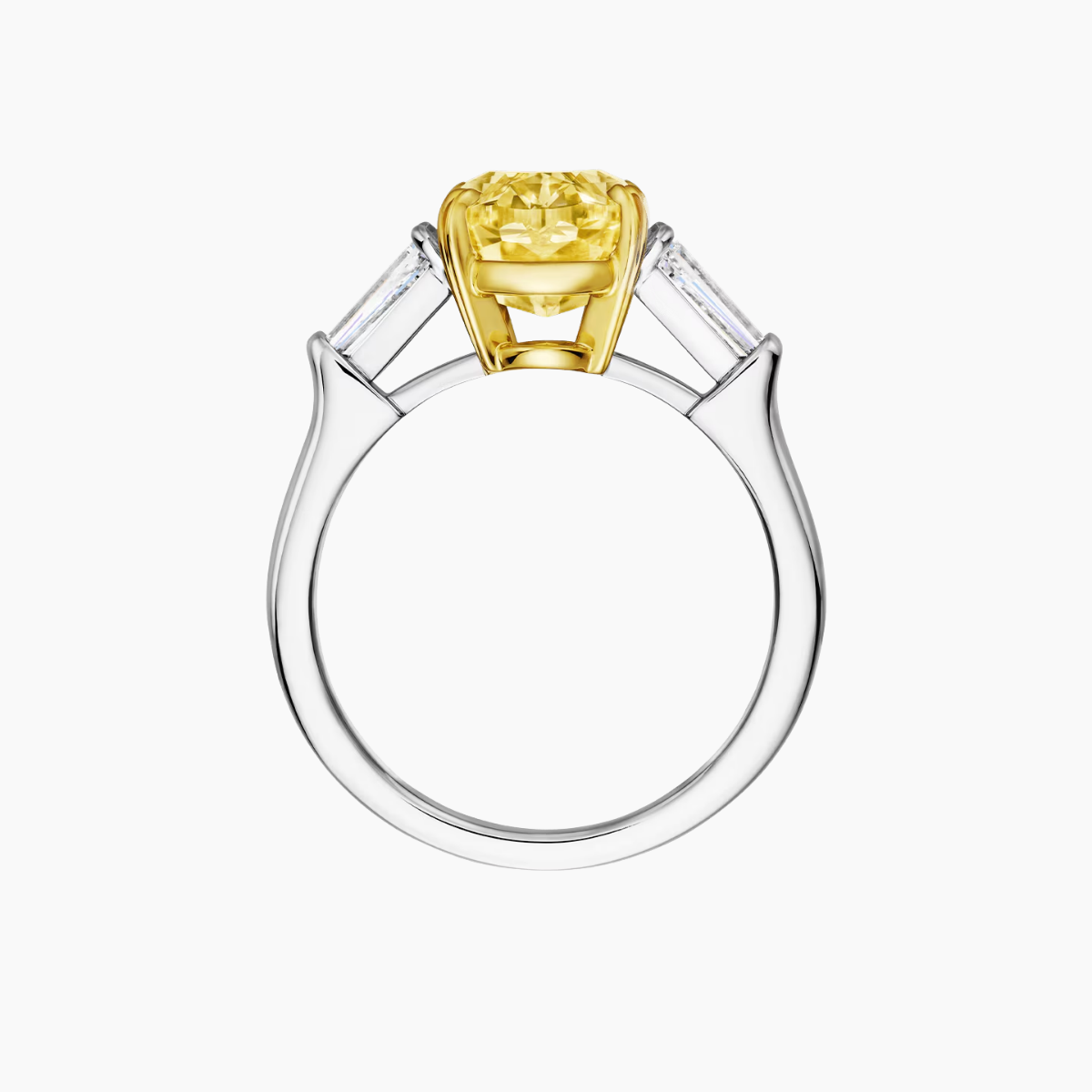 Trilogy (Baguette Side Diamonds) Fancy Yellow Oval Lab Grown Diamond Ring in White Gold 18K