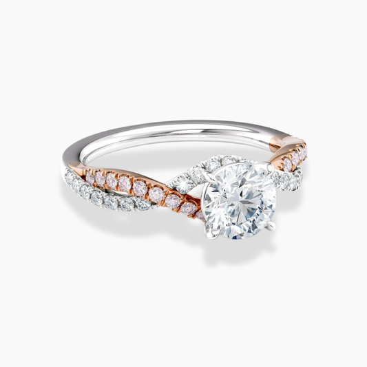 Twisted Fancy Pink Pave Round Lab Diamond Ring in White and Rose Gold 18K